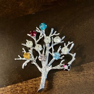 Vintage Sterling Silver DeCurtis Tree Brooch with Colorful Gemstones